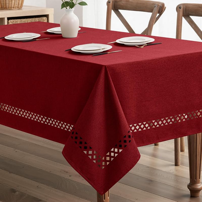 MIULEE Red Rectangle Christmas Tablecloth with Cutouts 52x70 Inch - Variation: Red 70" x 52" Rectangular