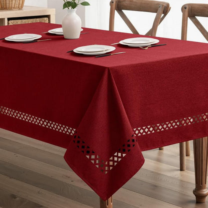 MIULEE Red Rectangle Christmas Tablecloth with Cutouts 52x70 Inch - Variation: Red 70" x 52" Rectangular