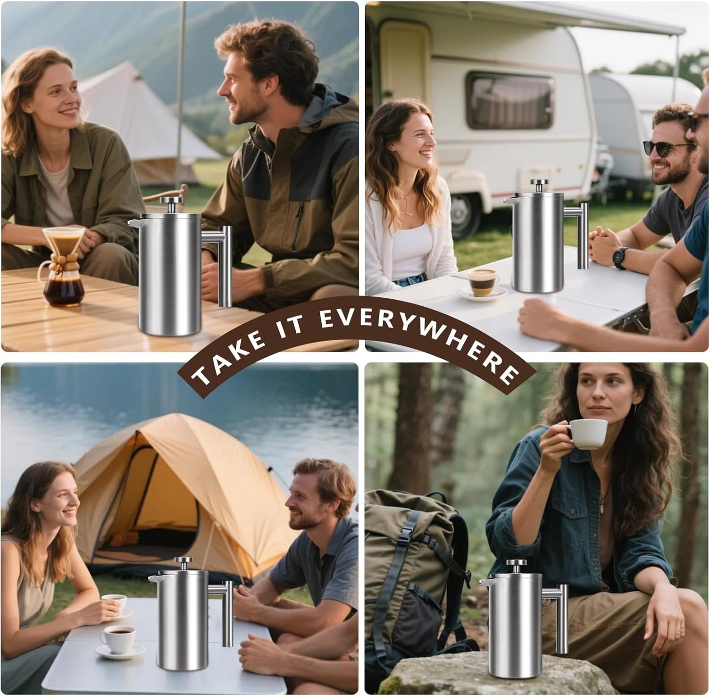 Skiennix French Press Coffee Maker - 34 Oz Double-Walled Insulated Design | 4 Cups, Dishwasher Safe