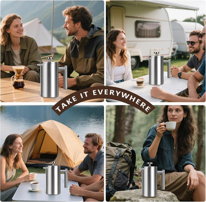 Skiennix French Press Coffee Maker - 34 Oz Double-Walled Insulated Design | 4 Cups, Dishwasher Safe