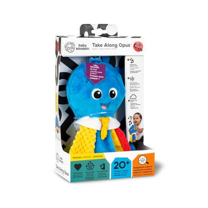 Baby Einstein Take Along Opus Octopus Soother, Portable Musical Sensory Toy with Stroller Clip, 20 Melodies and Calming Sounds for Newborn Baby, Plush Travel Toy 0-36 Months