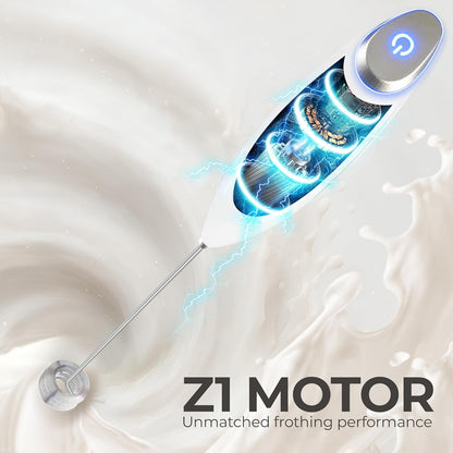 Zulay Kitchen Tornado Triple Whisk Milk Frother - Handheld Foam Maker for Coffee & Lattes - Blizzard White
