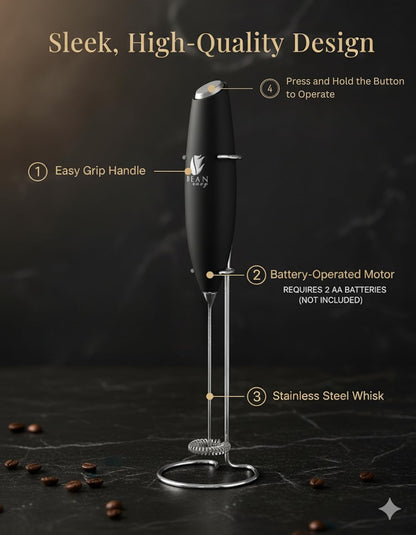 Bean Envy Milk Frother - Handheld Coffee Stirrers for Lattes, Cappuccino & Matcha - Black