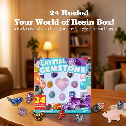 Crystal Advent Calendar 2025 - 24 PCS Gemstones, Minerals & Fossils Collection for Christmas Countdown