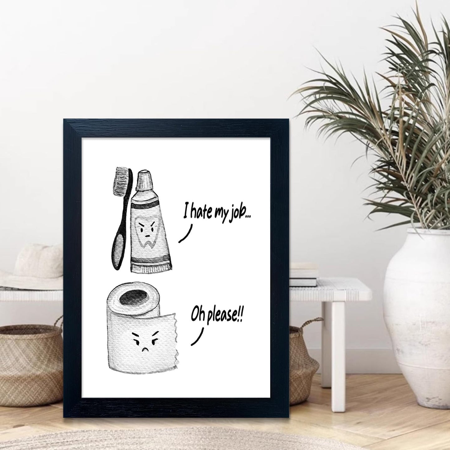 Regine Switzerland Kids Bathroom Decor - Cute Framed Canvas Wall Art | Modern Black and White Design