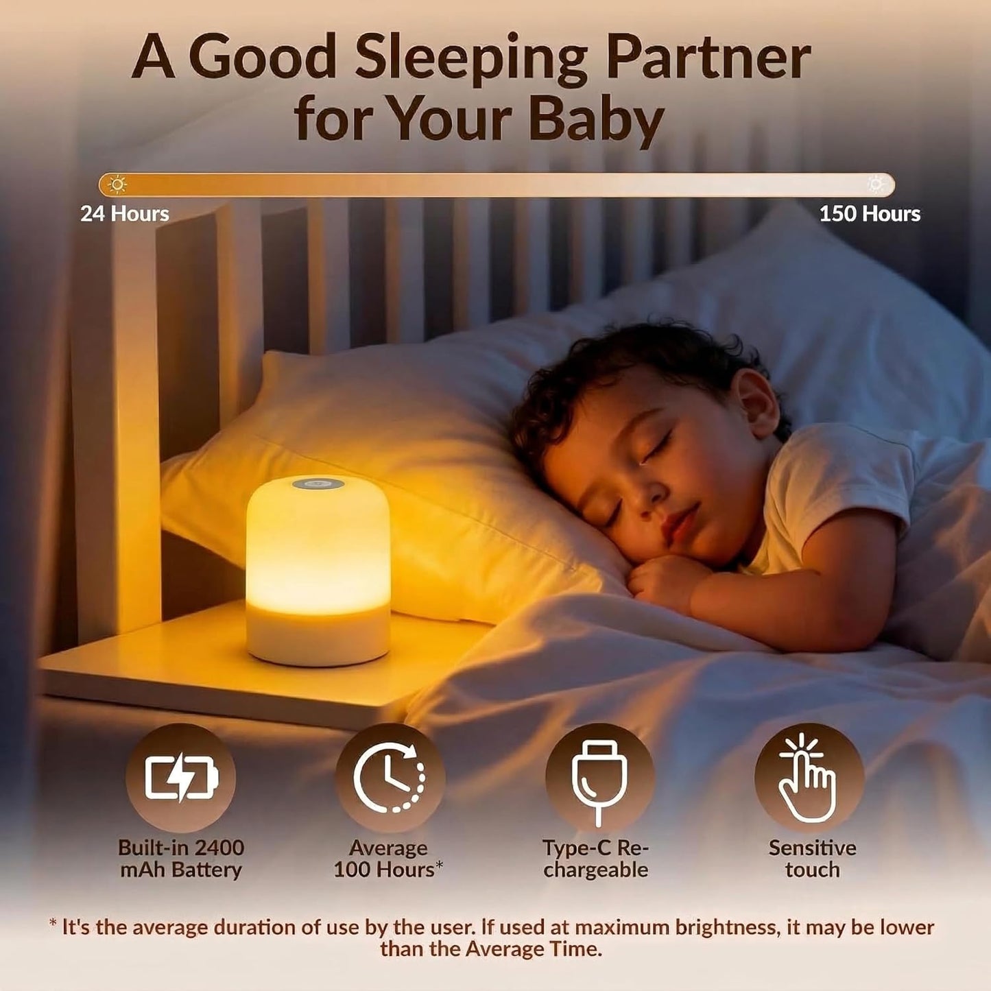 Skiennix Portable Baby Night Light - Dimmable Touch LED Lamp with 3 Color Options | 2400mAh Rechargeable