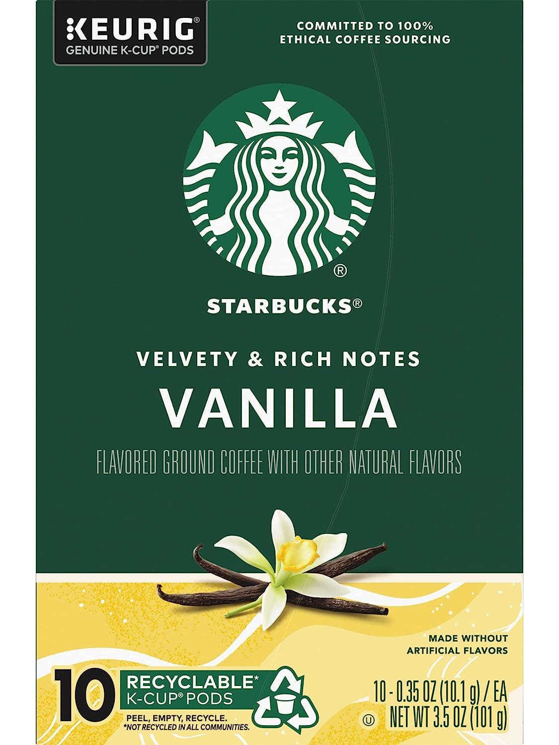 Starbucks Vanilla Flavored Coffee K-Cup Pods - Light Roast, 120 Count (12 Boxes)