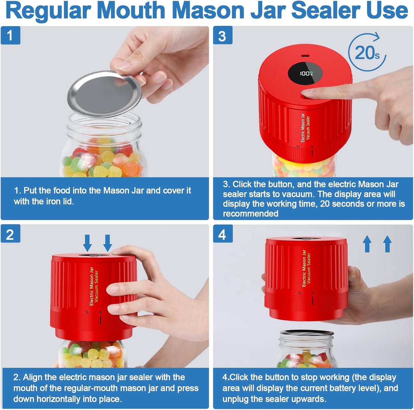 Skiennix Electric Mason Jar Vacuum Sealer Kit - Black & Red | Preserve Food Freshness