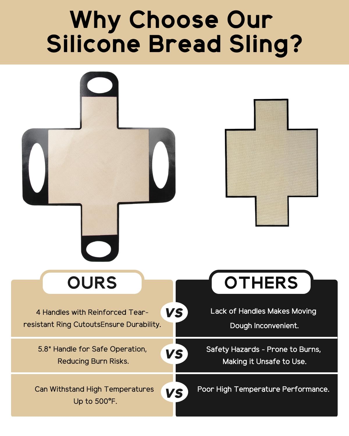 Reusable Silicone Bread Loaf Pan Liner, Food-Grade Silicone Bread Sling, Loaf Pan Lifters - Non-Stick & Easy Clean Dough Transfer Tool with 4 Handles - Best Fits 9x5" or 1.5lb Loaf Pans - Pack of 2