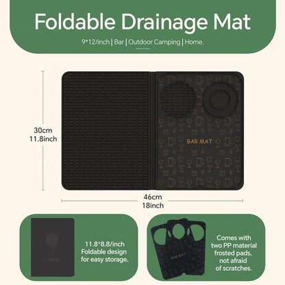 Bar Mat for Countertop，Bar Mat, Multifunctional Folding Cocktail Mat with Cutting Board, 18" X 12"(Black) Drying Mats,Bar Accessories, Bar Decorations for Home, Outdoor Bar Accessories,Travel