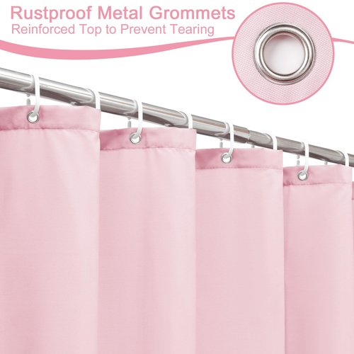 AooHome Standard 72x72 inch Shower Curtain Liner, Durable Polyester Solid Color Shower Curtain with Hooks, Weighted Hem, Water Repellent, Pink