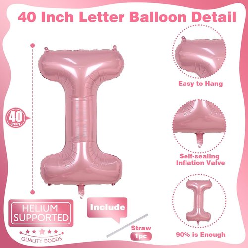 Letter Balloon - Pastel Pink 40" Foil Alphabet | Large Self-Inflating for Birthday & Baby Shower Decor