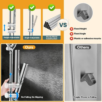 Hombeter Hombeter High Pressure Rain Shower Head with Handheld Combo, 10 Inch Square Rainfall Showerhead, Adjustable Slide Bar Dual Shower System, 3 Spray Modes, 59" Stainless Steel Hose,Chrome