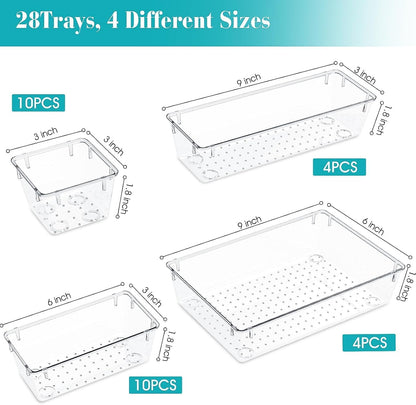 StorMiracle 28 PCS Clear Plastic Drawer Organizers - Versatile Trays for Makeup, Jewelry & Office Supplies
