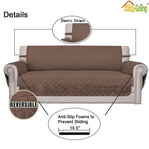 Easy-Going 4 Seater Sofa Slipcover Reversible Sofa Cover Water Resistant Couch Cover with Foam Sticks Elastic Straps Furniture Protector for Pets Children Dog Cat (XX-Large, Brown/Brown)