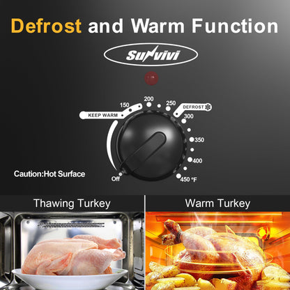 SUNVIVIPRO Roaster Oven with Self-Basting Lid, Electric Turkey Roaster Oven with Removable Pan and Rack, Stainless Steel, Black, 8 QT