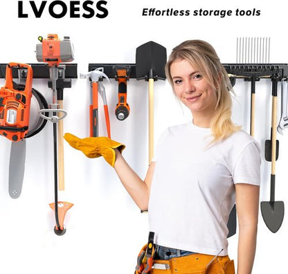 Garage Tool Organizer by [Brand Name] - 48” Heavy-Duty Metal Storage Rack | Adjustable Hooks for Rakes, Brooms & More