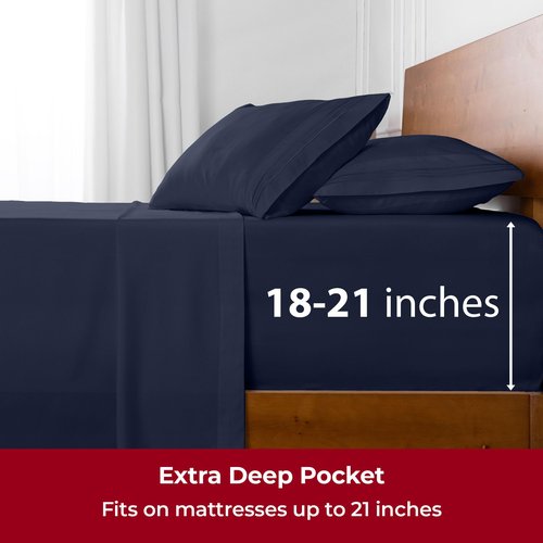 Mellanni Extra Deep Twin Sheets - 3 PC Iconic Collection Bedding - Hotel Luxury, Ultra Soft, Cooling Bed Sheets - Wrinkle, Fade, Stain Resistant (Twin, Navy Blue)