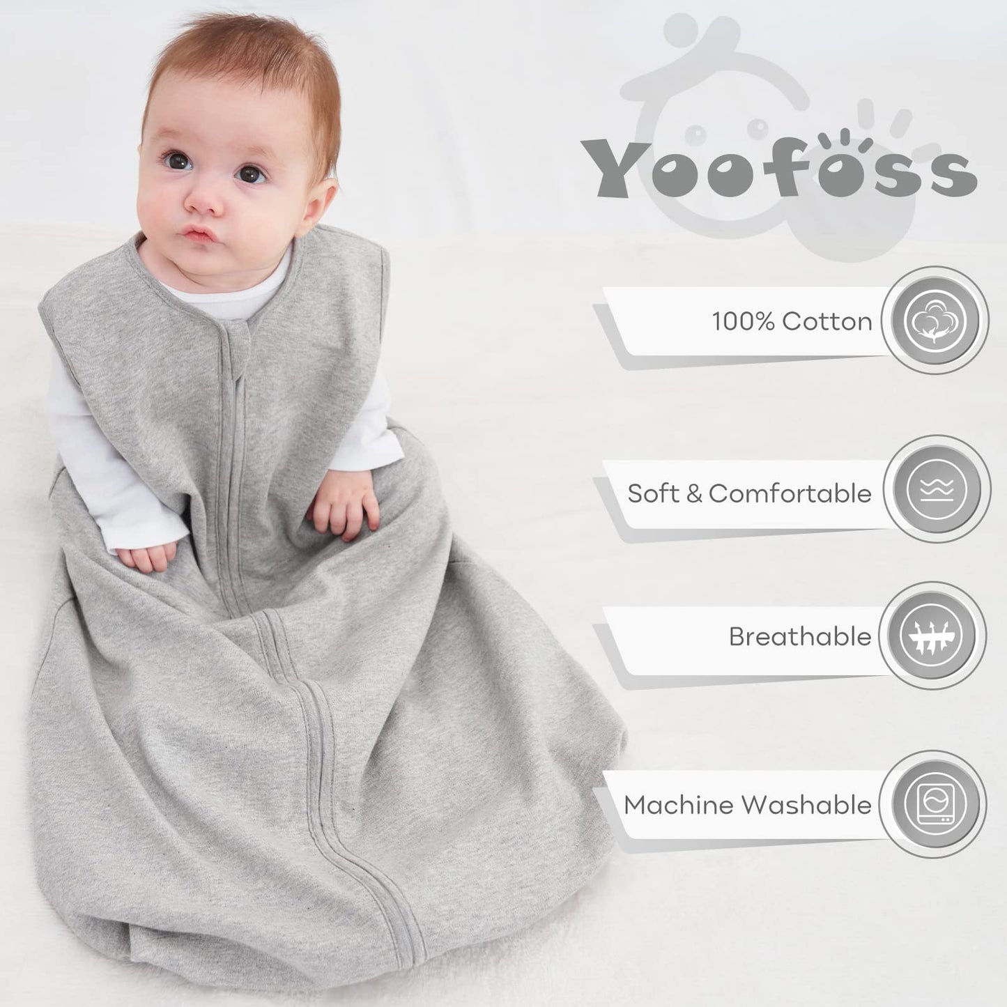 Yoofoss Baby Sleep Sack 0-6 Months 100% Organic Cotton 0.5 TOG Baby Sleeping Bag 2-Way Zipper Toddler Wearable Blankets 3 Pack Breathable Lightweight (Small)