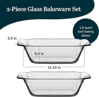 Libbey Baker’s Premium Glass Baking Dish Set - 2 Stackable Oven Dishes for Bread, Cakes & Meatloaf