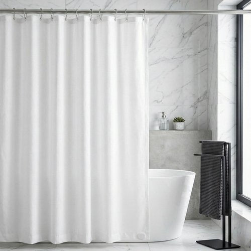 Kouzia Home Waterproof Fabric Shower Curtain Liner, TPU Coated, PEVA-Free & Odorless, Hotel Quality, 3 Magnets, Rust-Proof Metal Grommets, Machine Washable, White, 72x72 Inch
