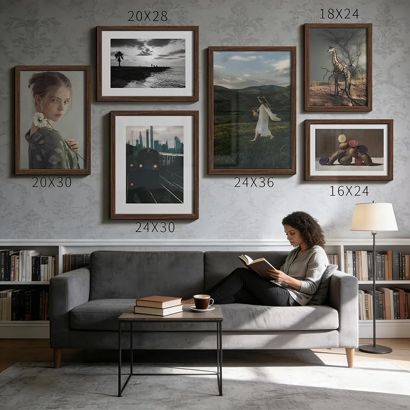 Brown 16x24 Picture Frame 5-Pack, Solid Wood Wall/Table Frames