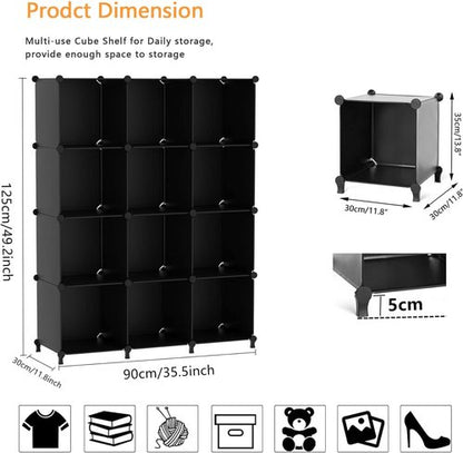 AWTATOS Cube Storage Organizer - Stackable 12-Cube Bookshelf for Closet & Home | Black