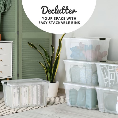 Lifetime Appliance Parts 54 Qt. Stackable Plastic Storage Bin Tote - Ultra Durable Lid & Secure Latching Buckles