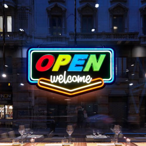 Chongart LED Open Signs for Business, 19.7 x 11.5in Large Open Sign for Window, Ultra Bright Neon Open Sign, Light Up Open Sign with Step-less Brightness Adjustment