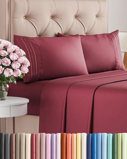 Queen Size 4 Piece Sheet Set - Comfy Breathable & Cooling Bed Sheets Set - Hotel Luxury Bedding for Women, Men, Kids, Teens, Boys & Girls - Deep Pockets, Ultra-Soft, Wrinkle Free - Oeko-Tex - Burgundy