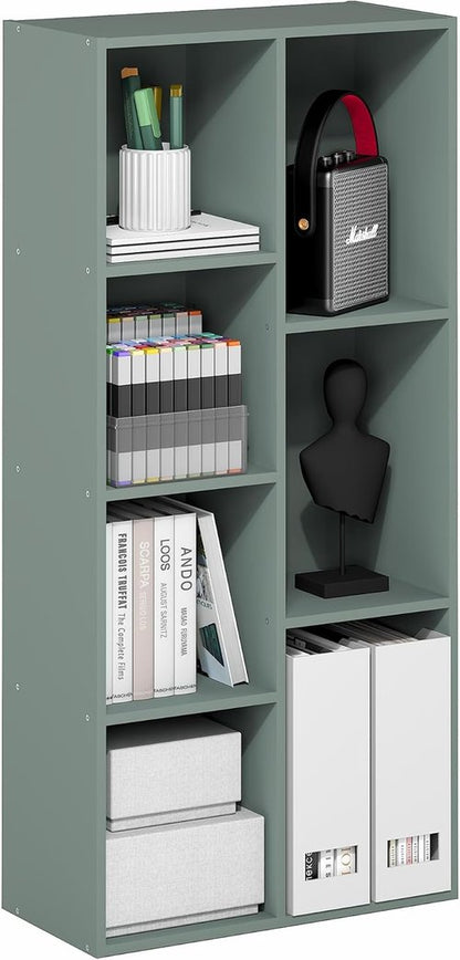 Furinno LUDER Bookshelf - 7-Cube Bookcase with Open Shelves | Easy Assembly, Sage Green, 9.4 x 19.5 x 41.7
