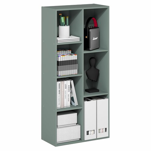 Furinno LUDER Book Shelf, 7-Cube Bookshelf, Bookcase with Open Shelves, 9.4 x 19.5 x 41.7, Easy Assembly, for Living Room, Bedroom, Home Office, Sage Green