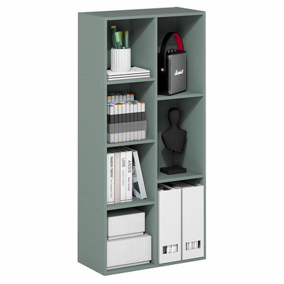 Furinno LUDER Book Shelf, 7-Cube Bookshelf, Bookcase with Open Shelves, 9.4 x 19.5 x 41.7, Easy Assembly, for Living Room, Bedroom, Home Office, Sage Green