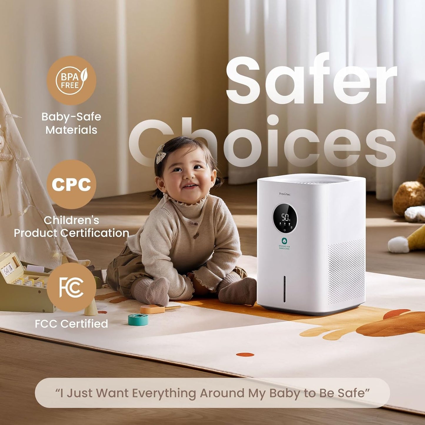 Provirtec Pro Baby Humidifier - Mist-Free, BPA-Free & Quiet 16dB | 4L Tank for Nursery & Kids