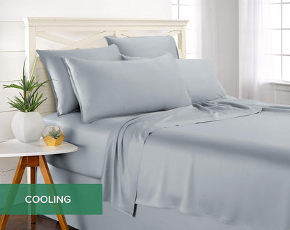 Pure Bamboo Queen Sheets - Luxuriously Soft & Cooling 100% Organic Viscose Bed Set | Sterling Blue