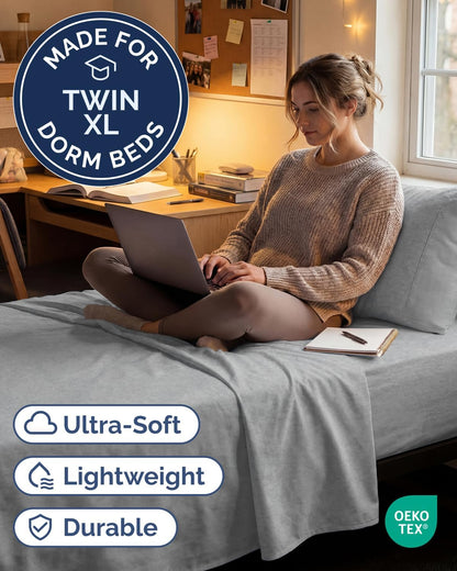 Skiennix Twin XL Sheet Set - Comfy Cooling 3-Piece Bedding - Luxury Grey Hotel Quality for All Ages