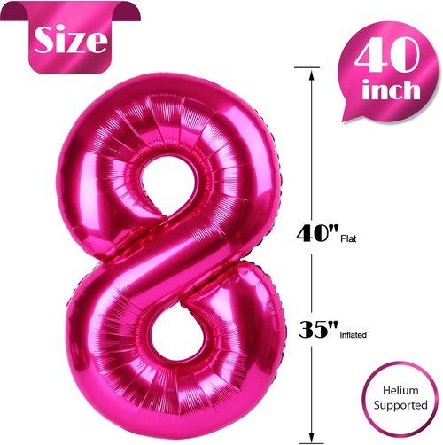 Hot Pink Number 8 Balloon - 40 Inch Birthday Decorations for Girls | Perfect Party Supplies