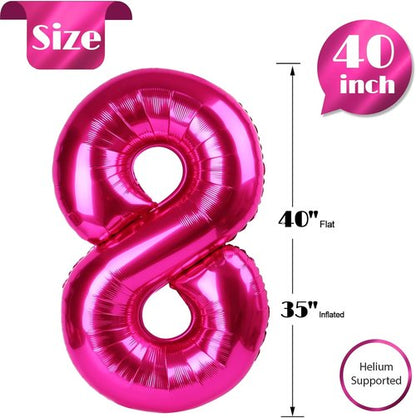 Hot Pink Number 8 Balloon - 40 Inch Birthday Decorations for Girls | Perfect Party Supplies
