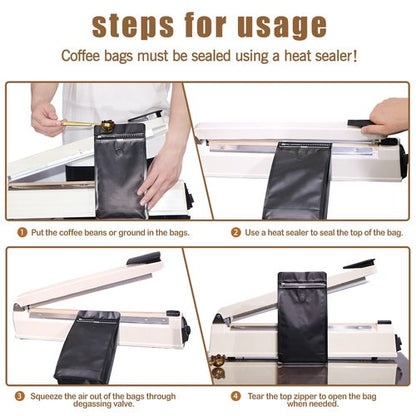 DMPACKDM Coffee Bags with Valve,(16 oz,1 lb,100pcs) Empty Silverly Aluminumed Foil Flat Bottom Standing Heat Sealed Coffee Beans Storage Bags,Side Zipper Reusable Pouches for Home or Store