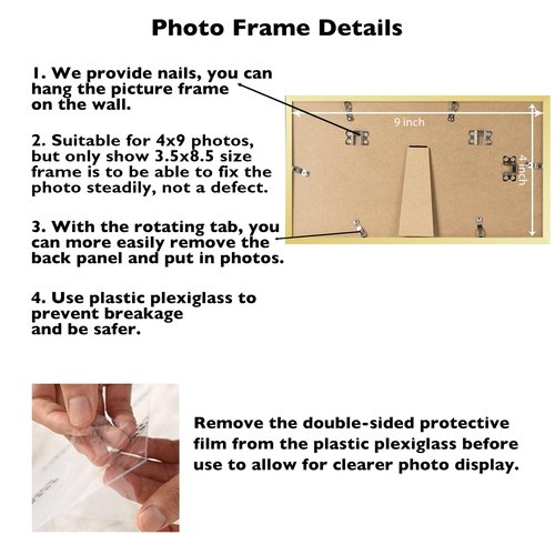 JCJMY 4x9 Picture Frame Gold for Wall Hanging or Tabletop, Wall Mounting Horizontally or Vertically, 4 x 9 Wall Gallery Poster Photo Frame with Shatter Resistant Plexiglass, Gold
