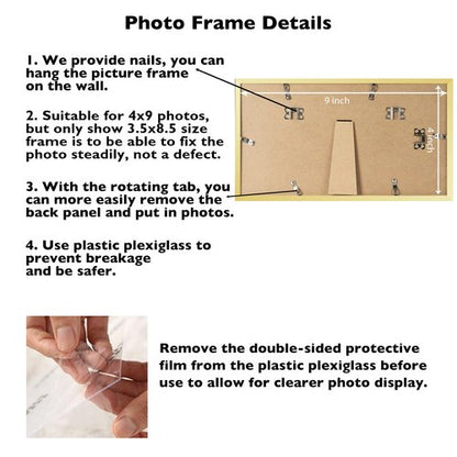 JCJMY 4x9 Picture Frame Gold for Wall Hanging or Tabletop, Wall Mounting Horizontally or Vertically, 4 x 9 Wall Gallery Poster Photo Frame with Shatter Resistant Plexiglass, Gold