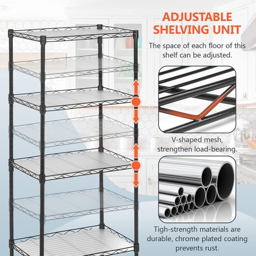 FDW Metal Wire Shelves - 4-Tier Storage Solution with 4 PP Sheets | Versatile Black Shelving for Laundry, Bathroom, Kitchen, Garage (18L x 12W x 44H)