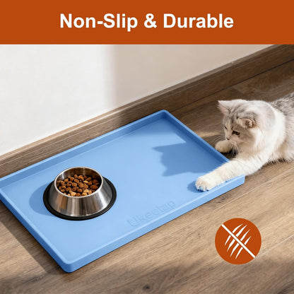 Skiennix Extra Thick Silicone Dog & Cat Food Mat - Waterproof, Non-Slip, 19” x 12”, Blue