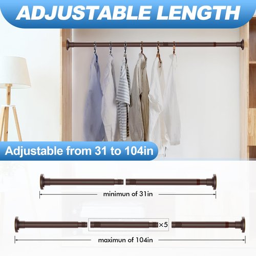 CorkLatta Bronze Shower Curtain Rod 31 to 104 Inch,1 Inch Diameter Adjustable Spring Tension Curtain Rod No Drilling Stainless Steel Telescoping Rod,No Rust