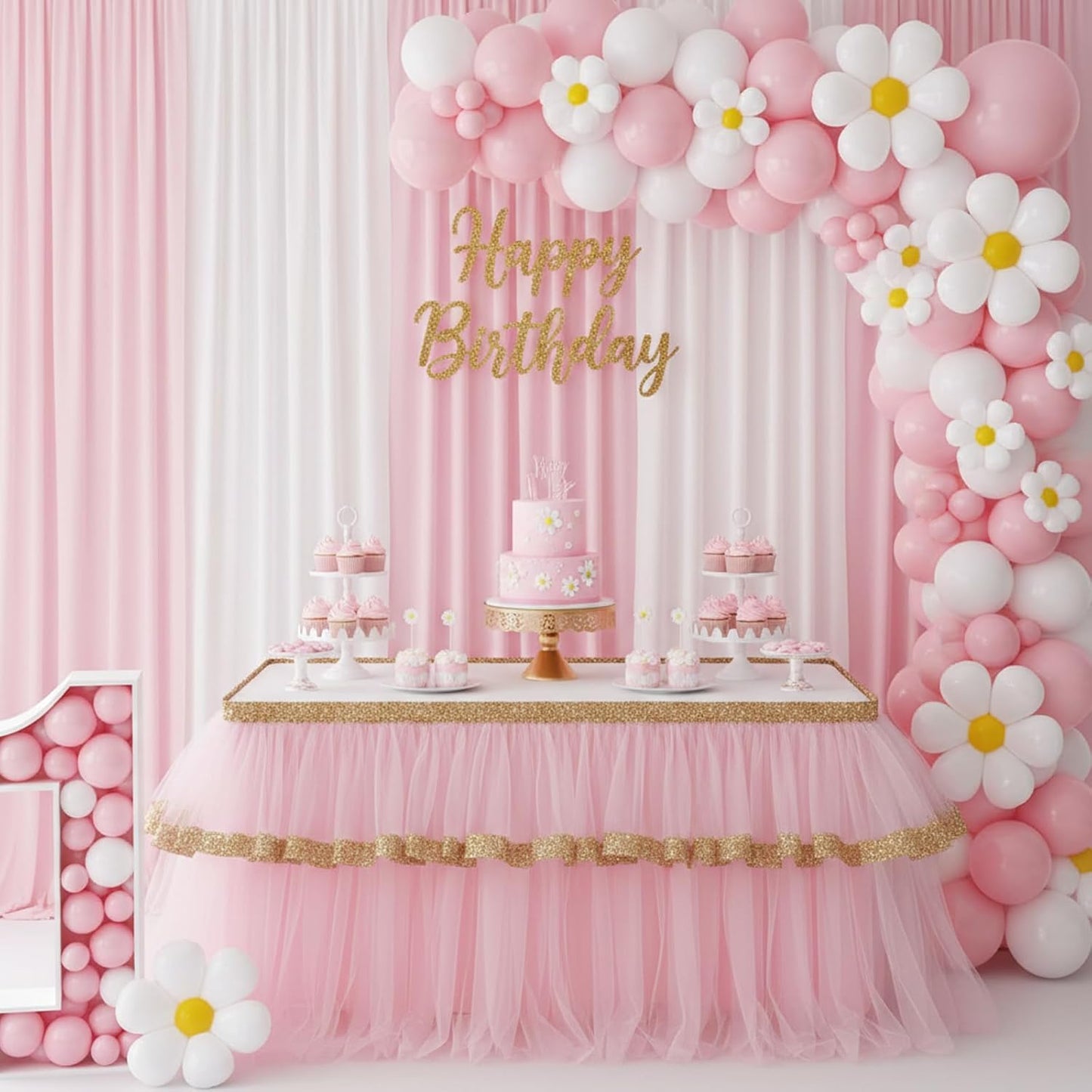 RUBFAC Latex Balloon Garland Kit - 129-Piece White & Pink Balloons for Baby Showers & Parties | 5-12 Inch Sizes