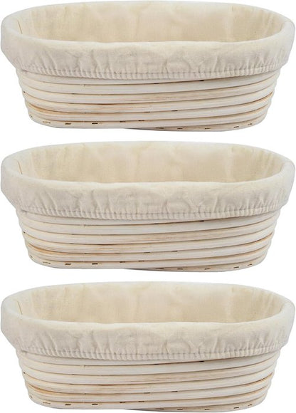 Banneton 10-Inch Oval Bread Proofing Basket - Handmade Rattan Sourdough Bowl Set (3 Pcs)
