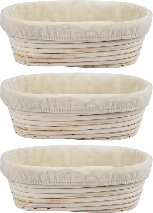 Banneton 10-Inch Oval Bread Proofing Basket - Handmade Rattan Sourdough Bowl Set (3 Pcs)