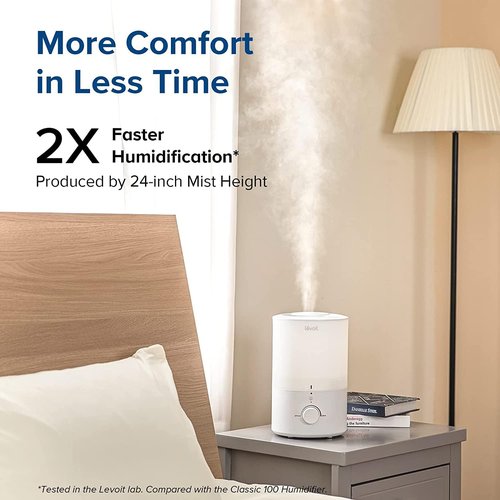 LEVOIT Humidifiers for Bedroom with Night Light(3L Water Tank)Cool Mist Top Fill Essential Oil Diffuser for Baby Nursery and Plants, 360° Nozzle, Quiet, Rapid Humidification for Home Large Room, White