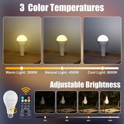 Brightown USB Rechargeable Light Bulb - Remote & Timer for Emergency Power Outages | 700LM, 6000K, 2 Pack