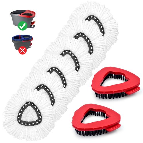8 Pack Mop Head Replacement Compatiable with Ocedar EasyWring 1-Tank System,Mircofiber Mop Heads Refill and Scrub Brush for O Cedar Easywring Spin Mop, 6 Pack Mop Refills & 2 Scrub Head Floor Clean